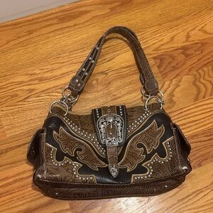 Brown and Black Embroidered Women's Western Bag